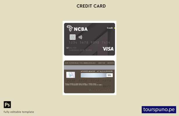 lista para imprimir plantilla de tarjeta de crédito clásica visa NCBA Bank de Ug